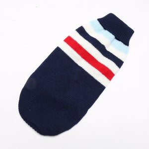 Dog Jumper/Cardigan - Blue and Red Striped Knit