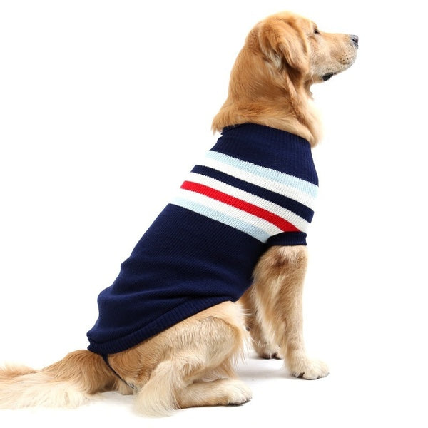 Dog Jumper/Cardigan - Blue and Red Striped Knit