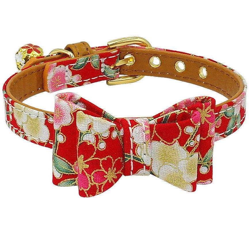 Collar - Red Floral with Bow and Bell