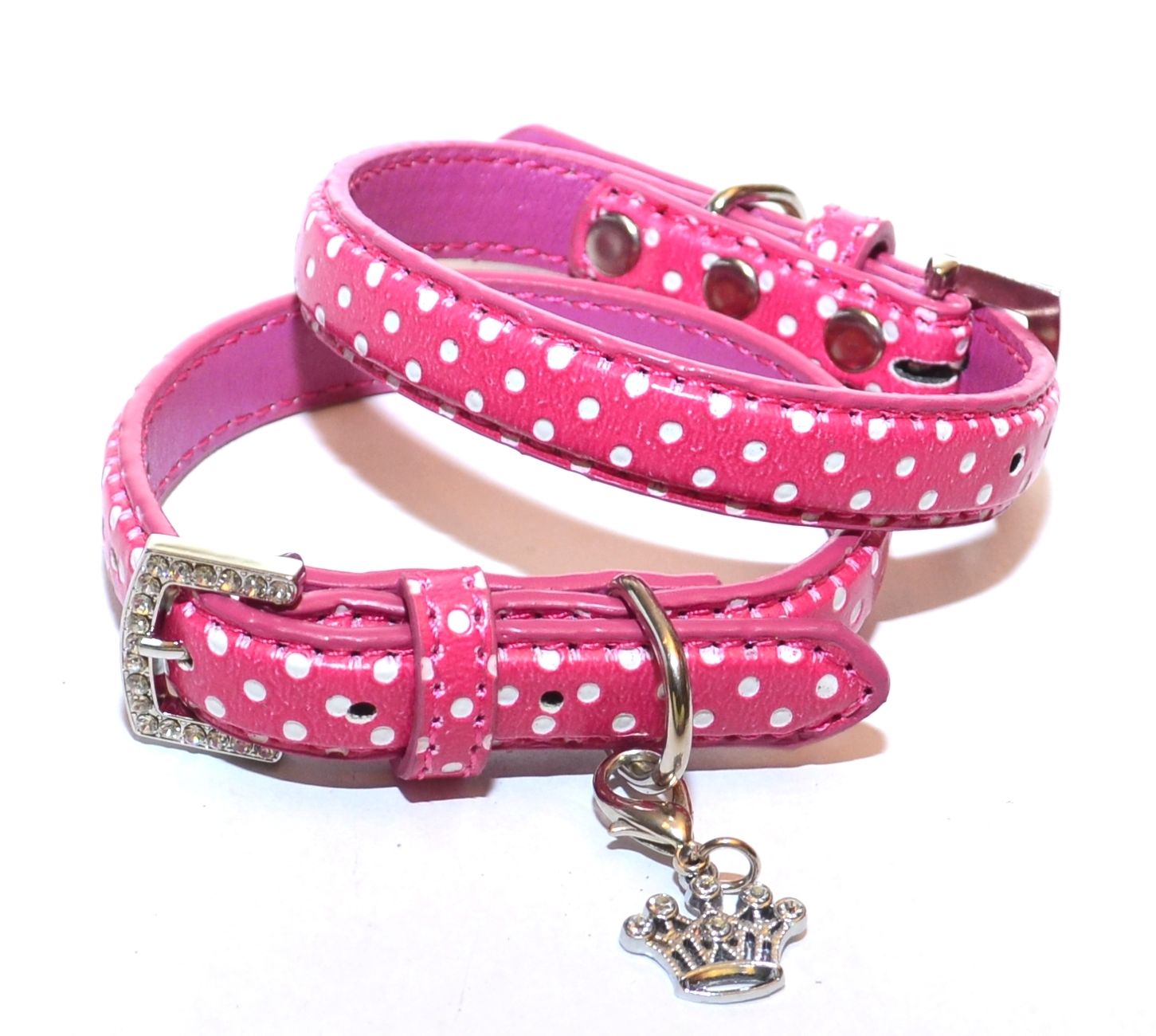 Collar Pink polka dot with jewelled crown The Laundromutt Dog