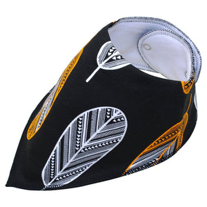 Dog bandana - Black with white and yellow feathers