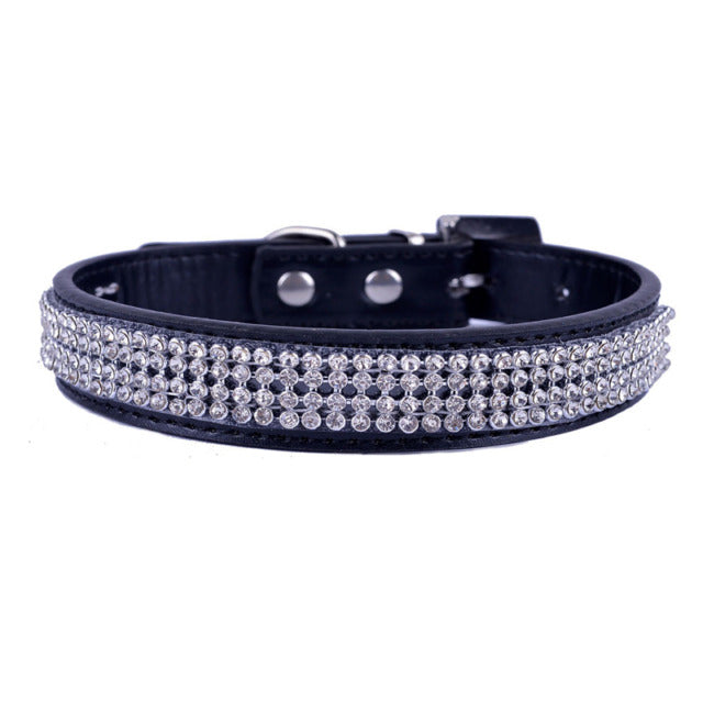 Collar - Diamante/rhinestone black leather look