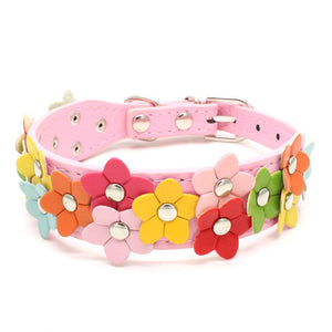 Collar - pink collar with colourful studded flowers